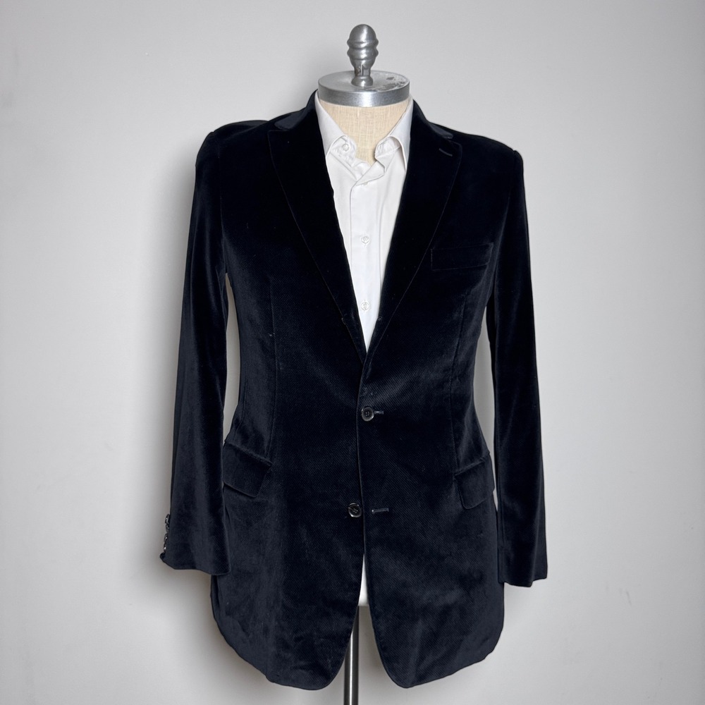 Hugo Boss Blazer Mens 42L Black Solid Velvet Scorsese Two Button Sport Coat